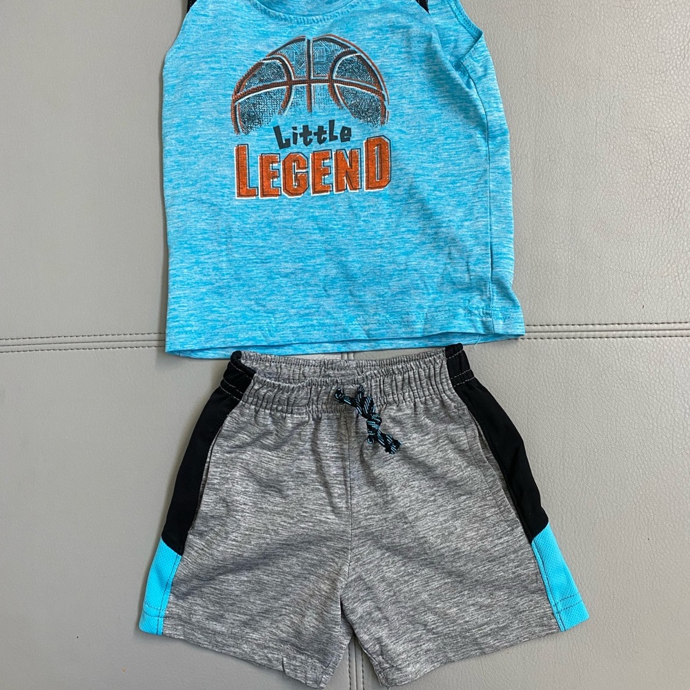 Kidgets Boys two piece tank and shorts set, blue and grey, 12 mth